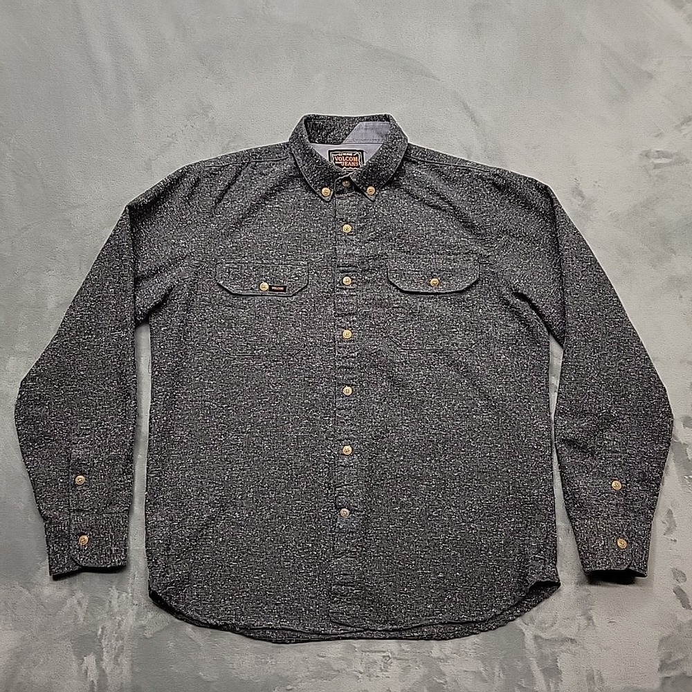 Volcom Shirt Mens L Grey Marls LS Button Down Flannel Skate Surf Outdoor
